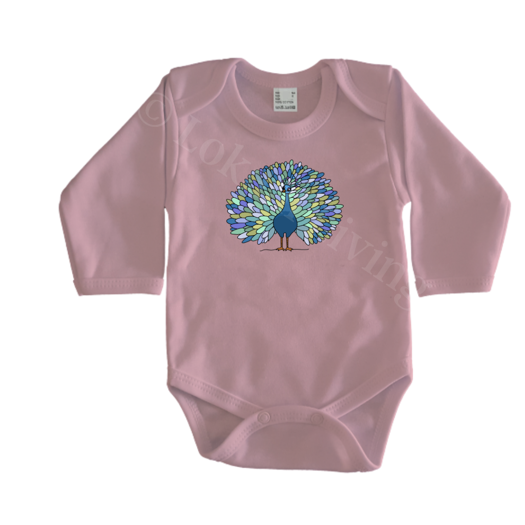 Rompers - maat 56-92 - lichtroze - lange mouw - (ontwerp naar keuze)