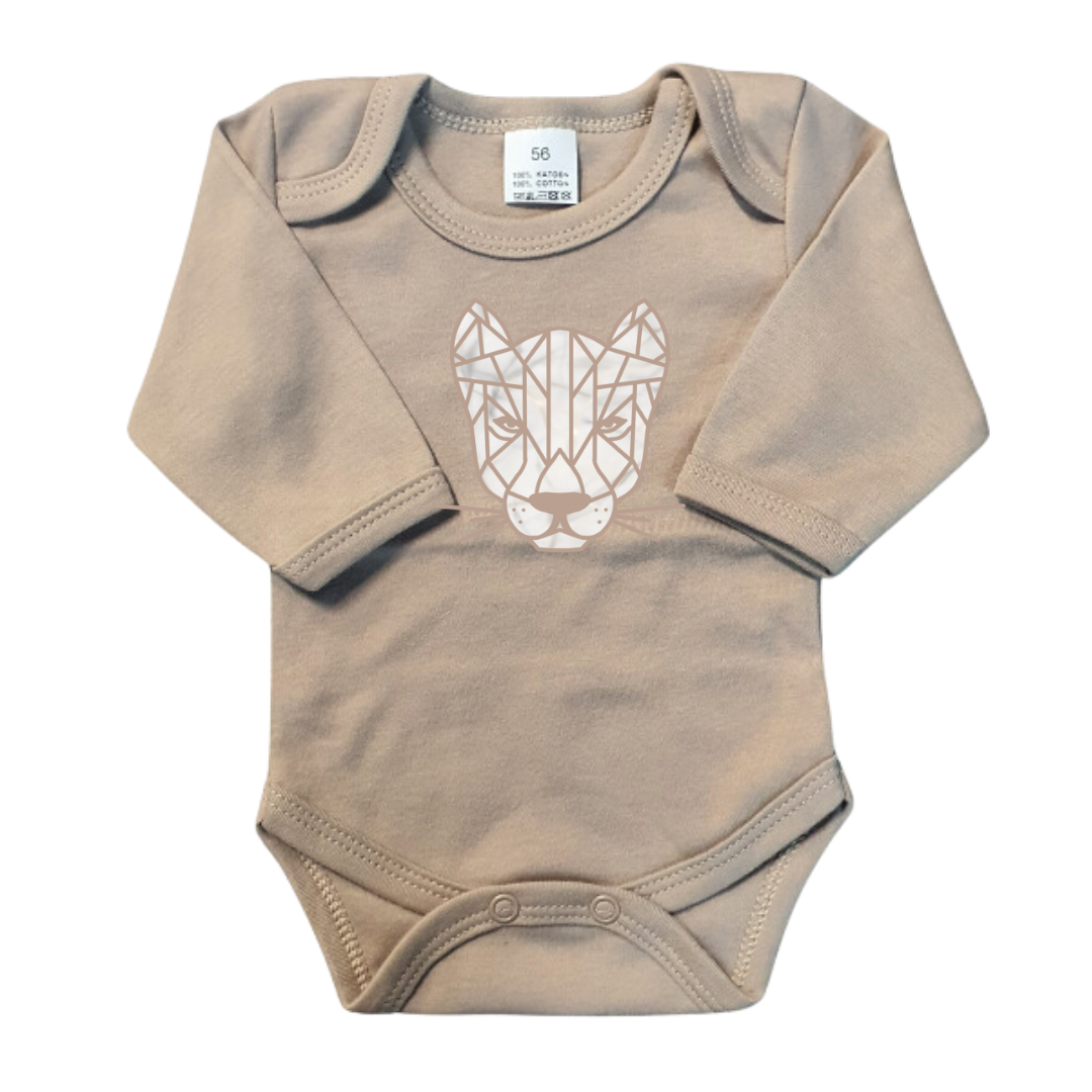 Rompers - maat 56-92 - zand - lange mouw - (ontwerp naar keuze)