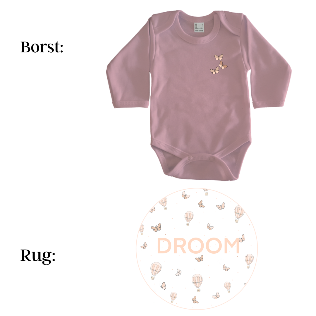 Rompers - maat 56-92 - lichtroze - lange mouw - (ontwerp naar keuze)