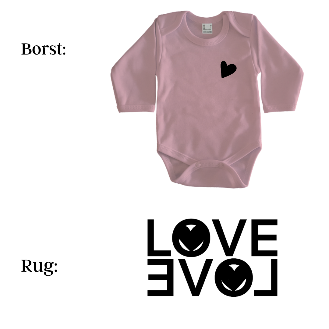 Rompers - maat 56-92 - lichtroze - lange mouw - (ontwerp naar keuze)