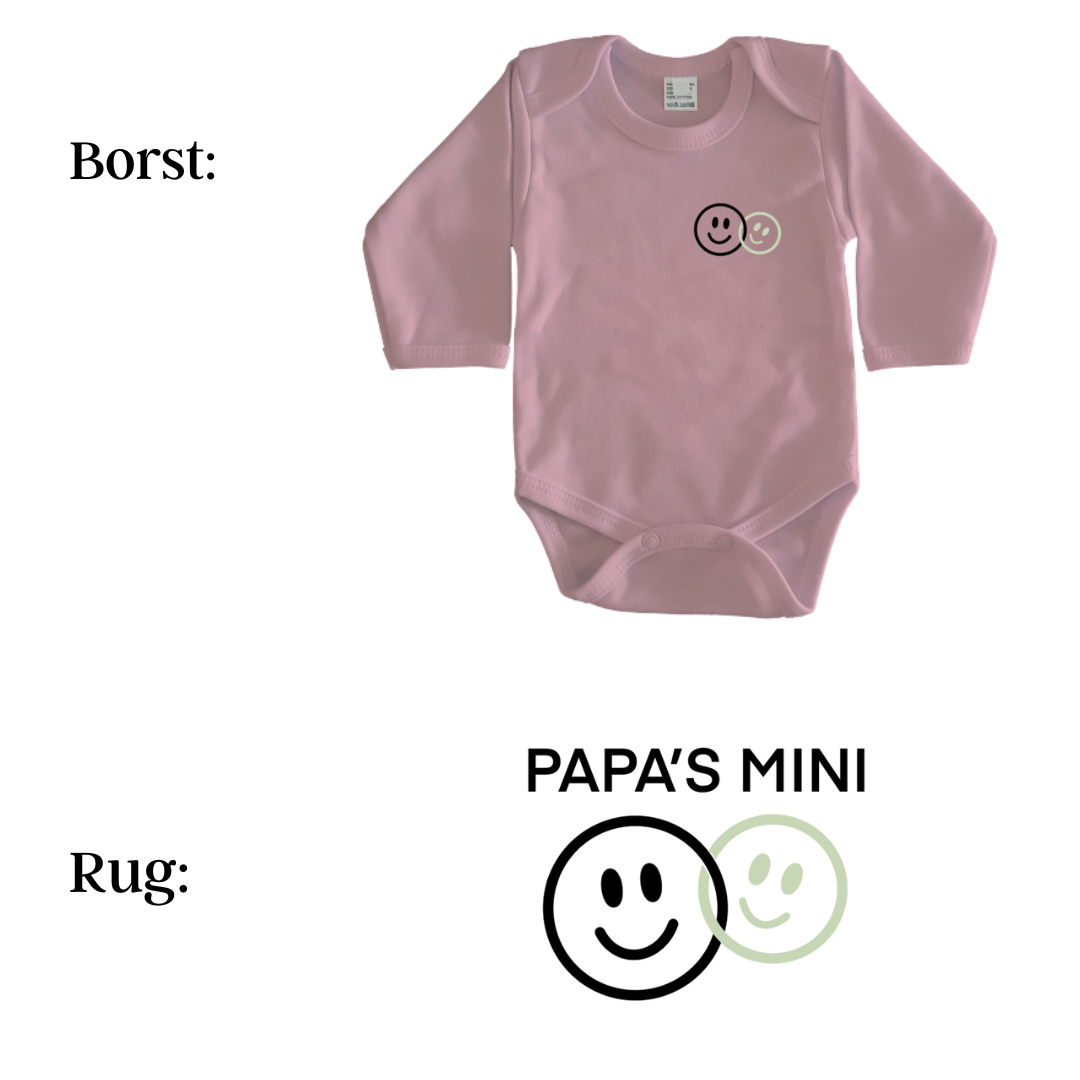 Rompers - maat 56-92 - lichtroze - lange mouw - (ontwerp naar keuze)