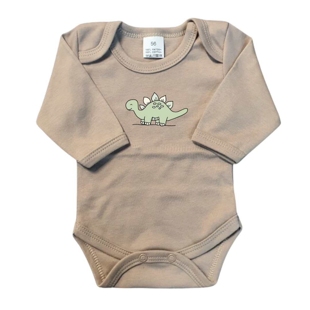 Rompers - maat 56-92 - zand - lange mouw - (ontwerp naar keuze)