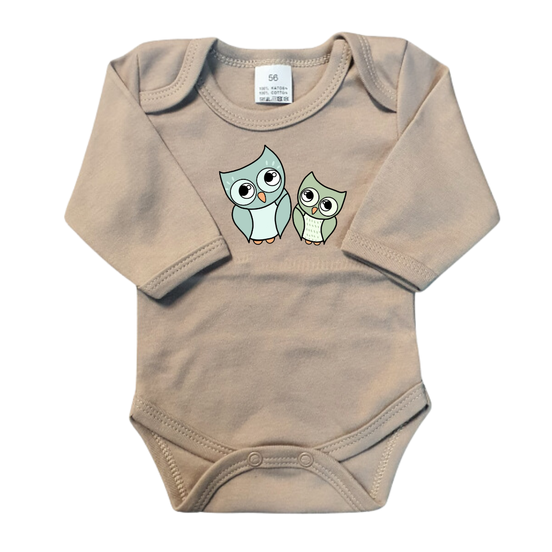 Rompers - maat 56-92 - zand - lange mouw - (ontwerp naar keuze)