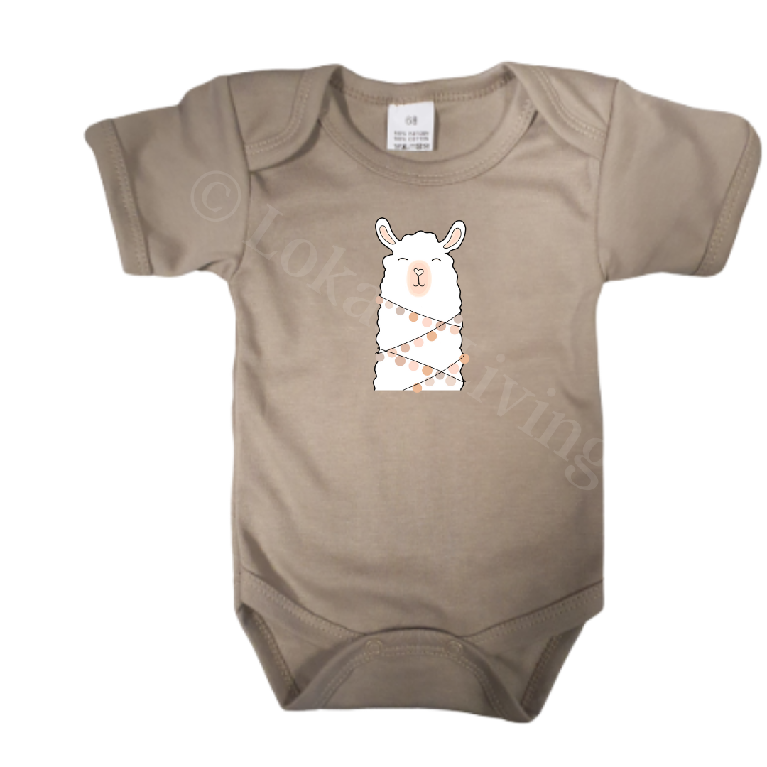 Romper - maat 56-92 - Zand - korte mouw - (ontwerp naar keuze)