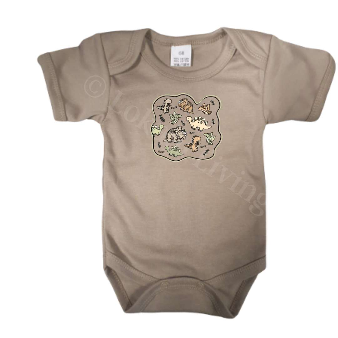 Romper - maat 56-92 - Zand - korte mouw - (ontwerp naar keuze)