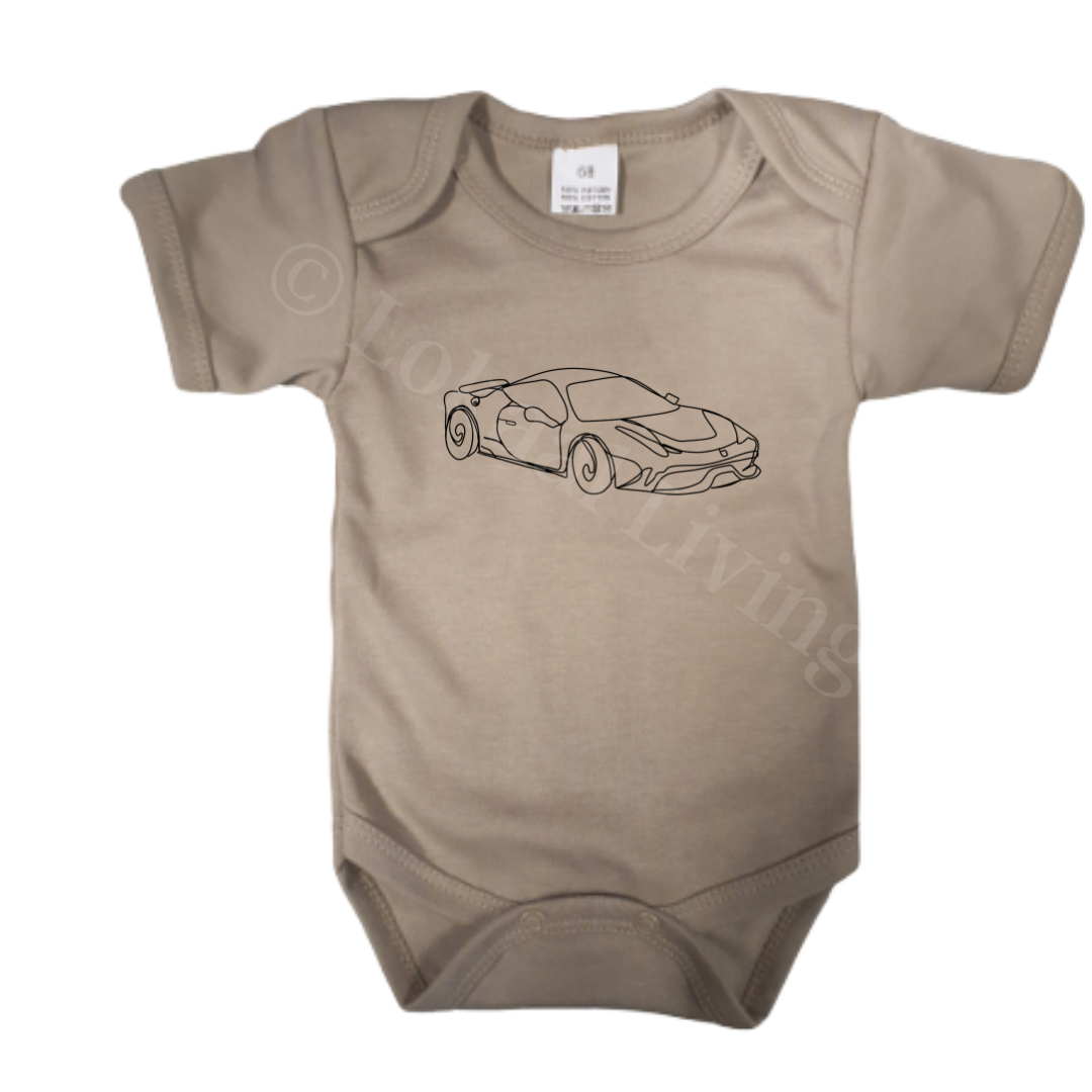 Romper - maat 56-92 - Zand - korte mouw - (ontwerp naar keuze)