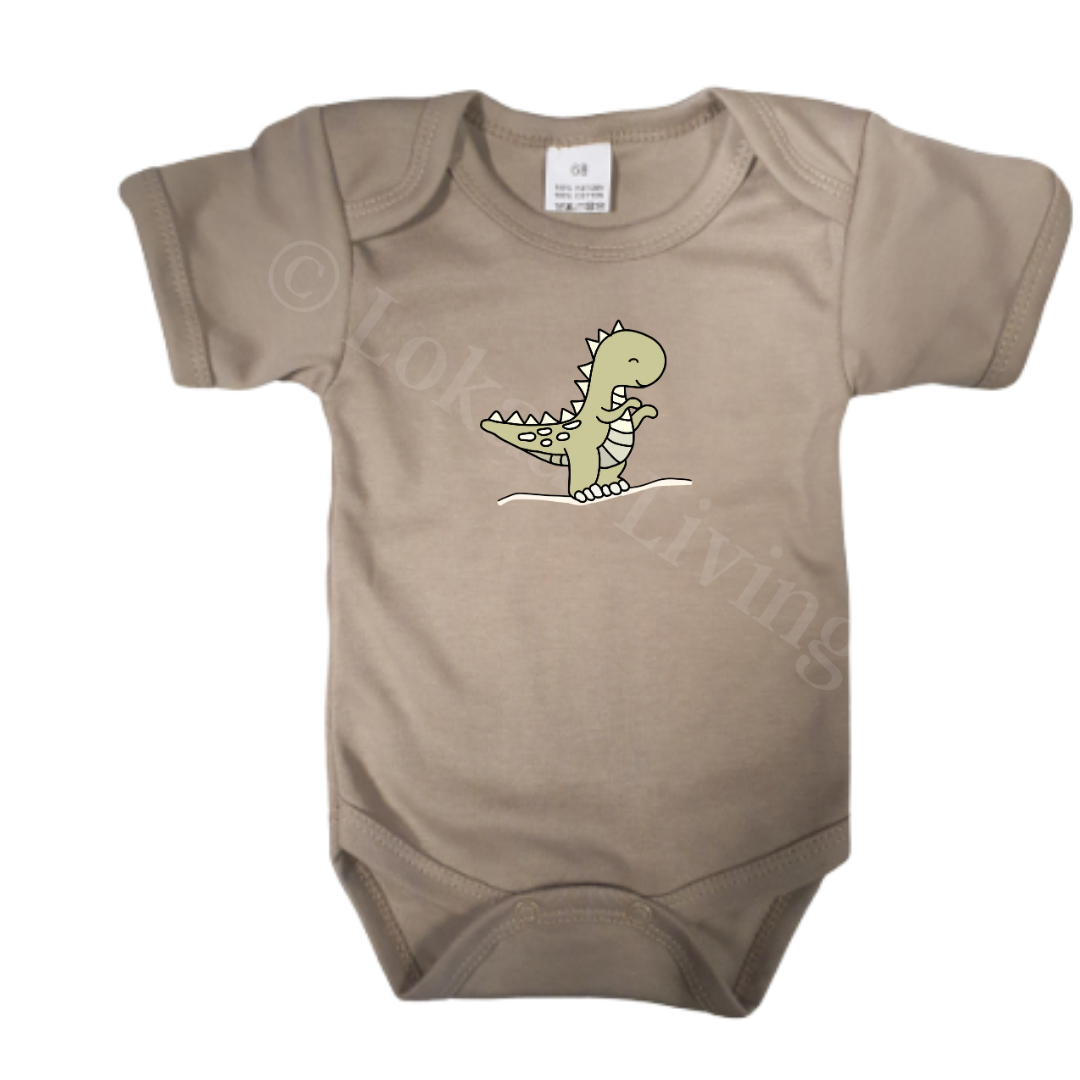 Romper - maat 56-92 - Zand - korte mouw - (ontwerp naar keuze)