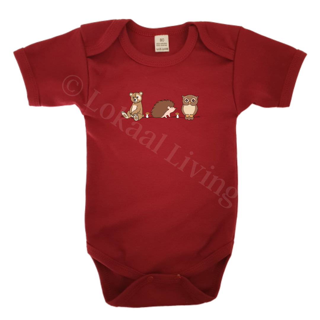 Romper - maat 56-92 - Burgundy - korte mouw - (ontwerp naar keuze)