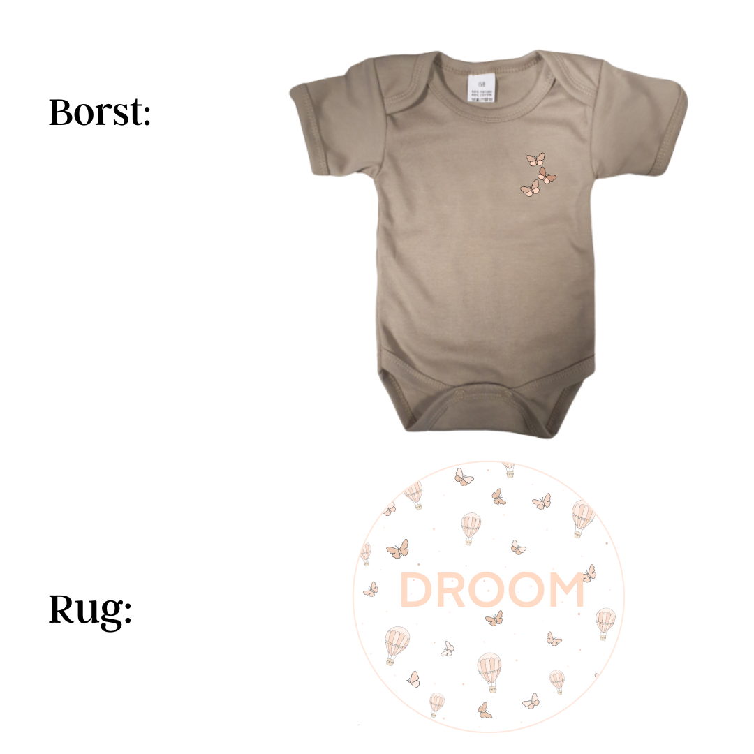 Romper - maat 56-92 - Zand - korte mouw - (ontwerp naar keuze)