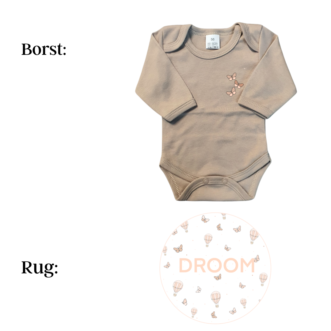 Rompers - maat 56-92 - zand - lange mouw - (ontwerp naar keuze)