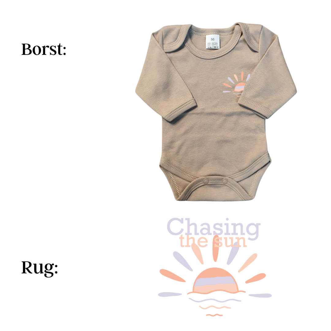 Rompers - maat 56-92 - zand - lange mouw - (ontwerp naar keuze)