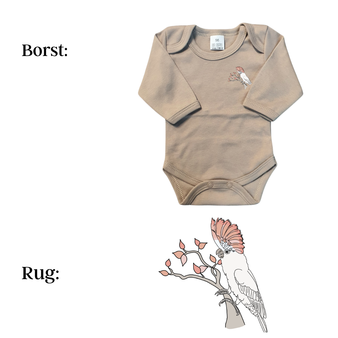 Rompers - maat 56-92 - zand - lange mouw - (ontwerp naar keuze)