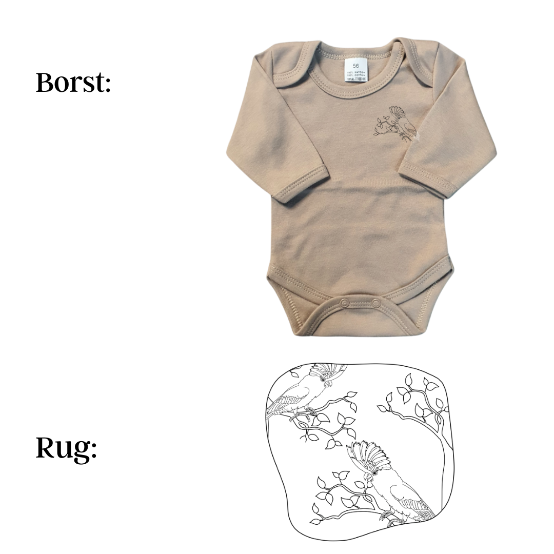 Rompers - maat 56-92 - zand - lange mouw - (ontwerp naar keuze)