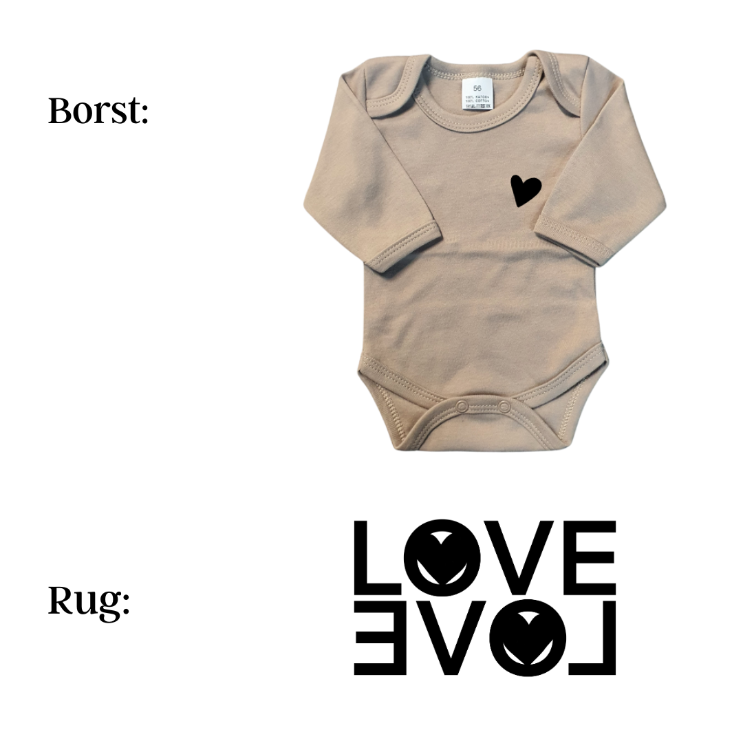 Rompers - maat 56-92 - zand - lange mouw - (ontwerp naar keuze)