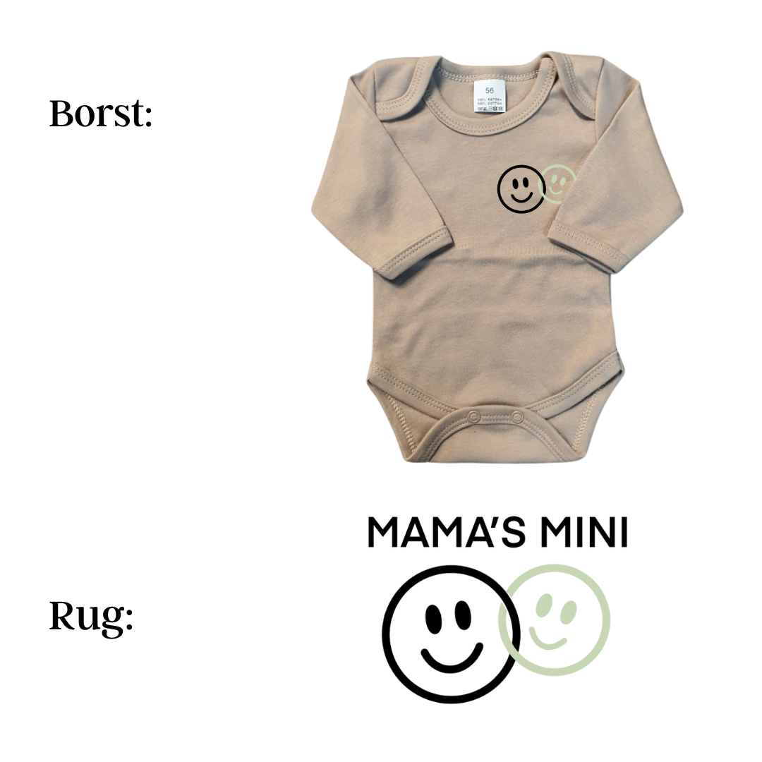 Rompers - maat 56-92 - zand - lange mouw - (ontwerp naar keuze)