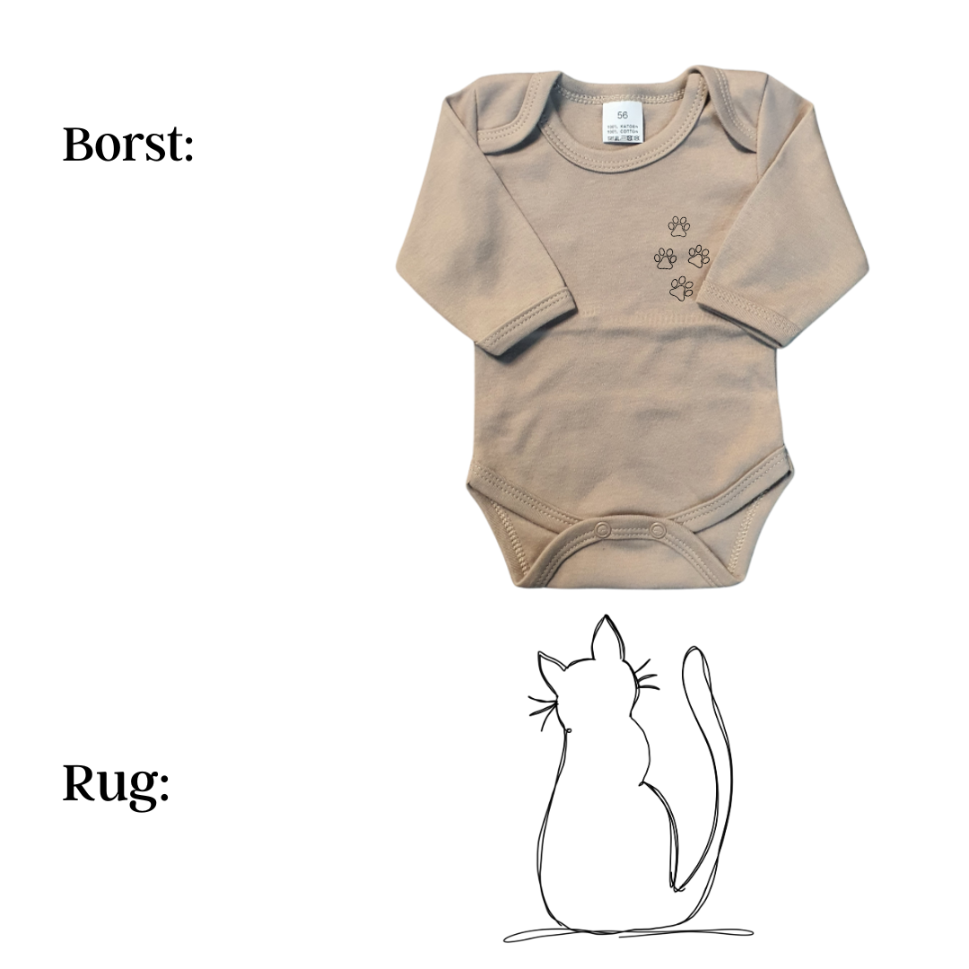 Rompers - maat 56-92 - zand - lange mouw - (ontwerp naar keuze)