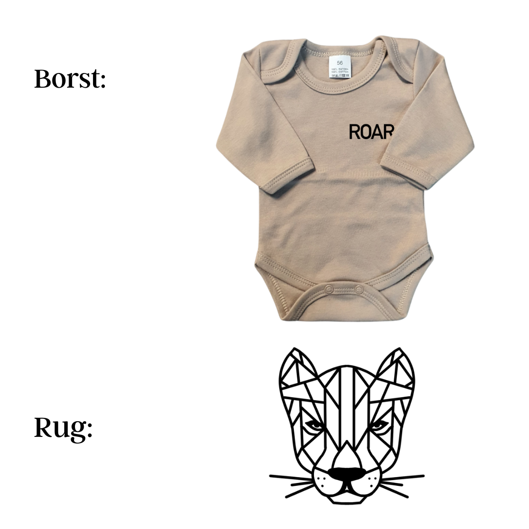 Rompers - maat 56-92 - zand - lange mouw - (ontwerp naar keuze)