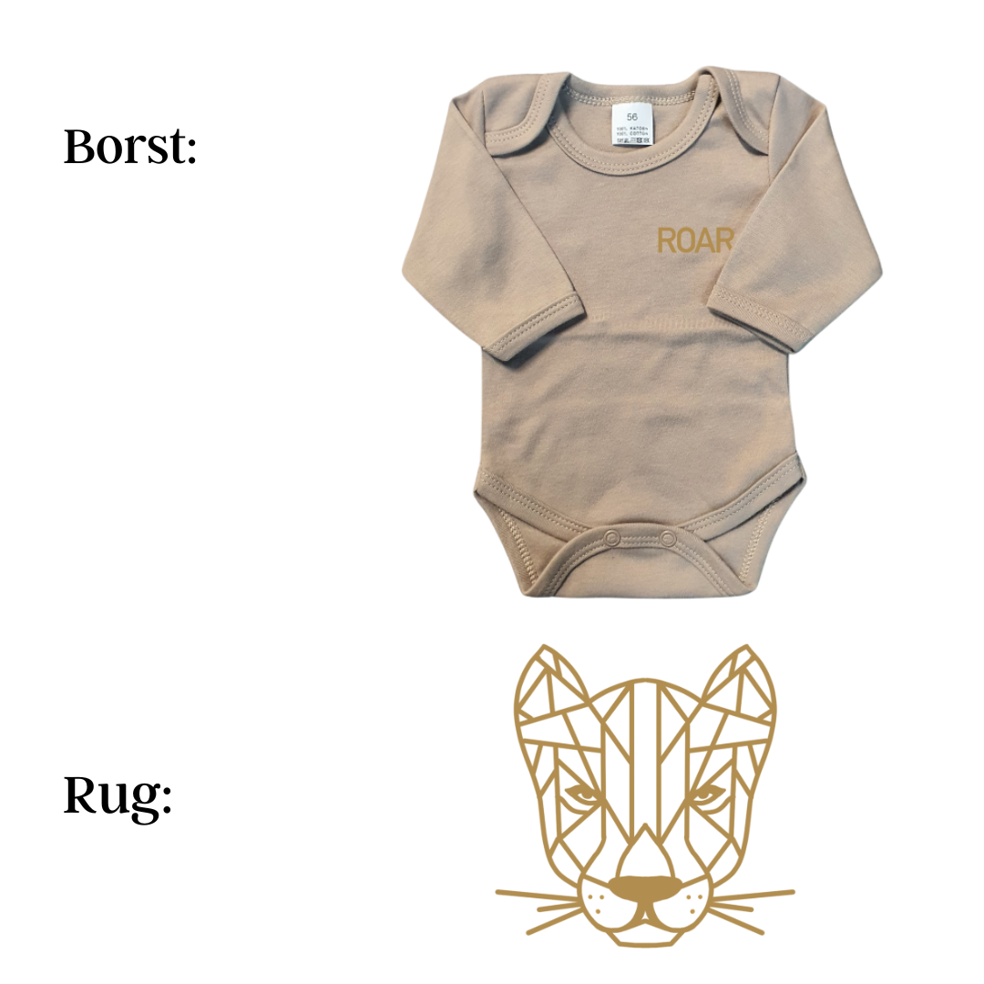 Rompers - maat 56-92 - zand - lange mouw - (ontwerp naar keuze)