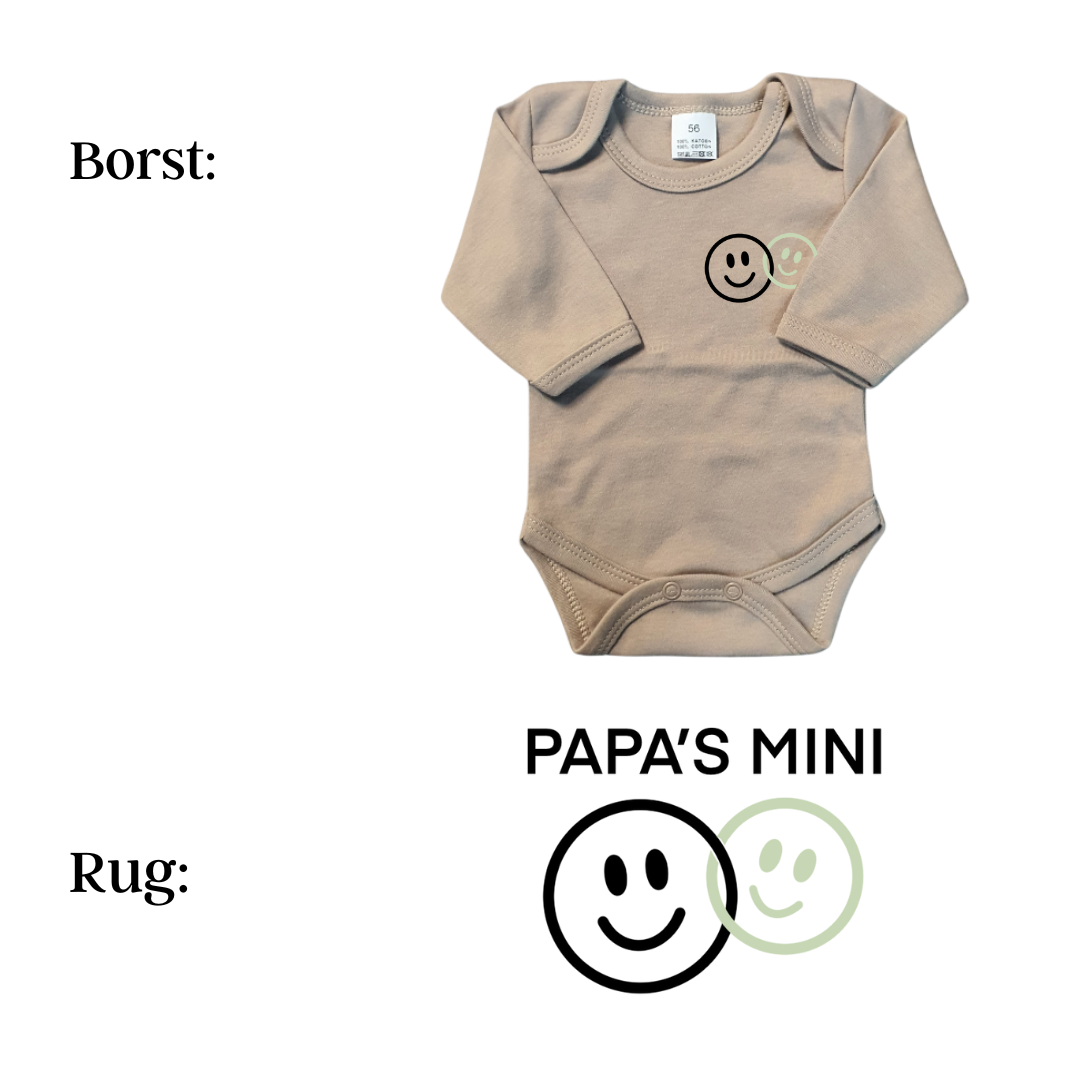 Rompers - maat 56-92 - zand - lange mouw - (ontwerp naar keuze)